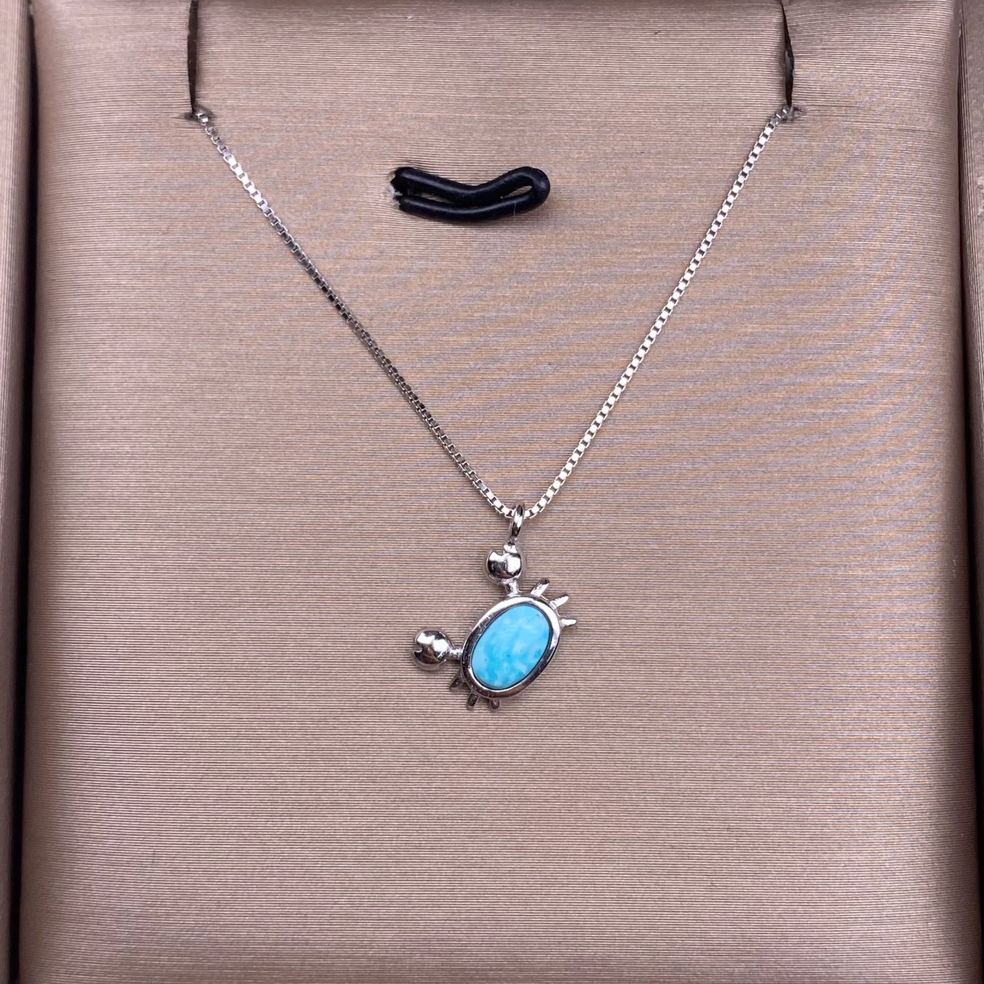 松石项链s925银镶嵌小清新女款螃蟹款锁骨链湖北绿松石日常银饰品