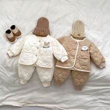 韩系婴儿夹棉套装冬季ins男女宝宝可爱加绒加厚棉衣外出服套装冬