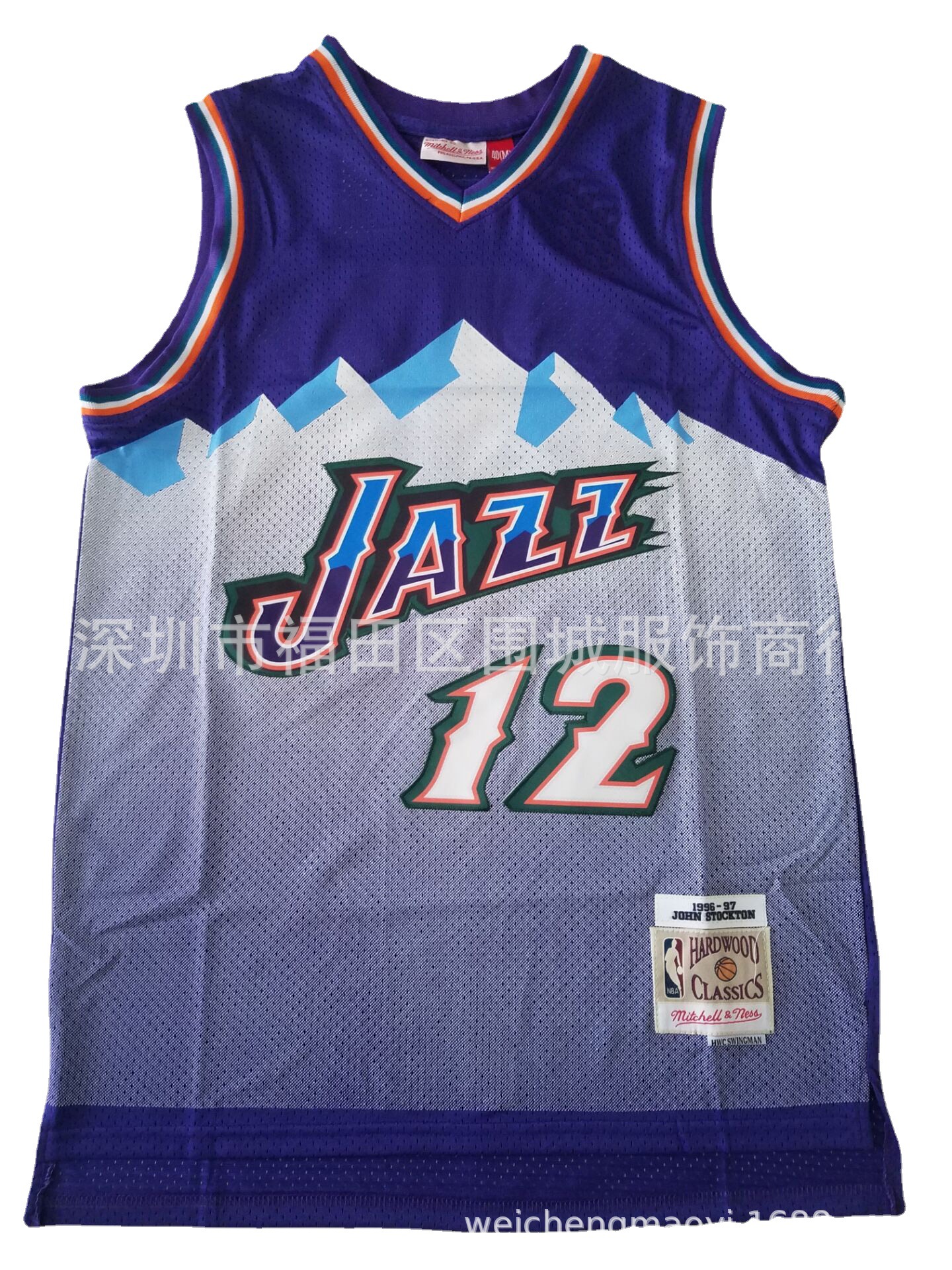 nba篮球服 爵士队 12 复古紫色金标 斯托克顿球衣复古刺绣短袖