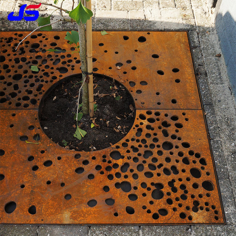 工厂现货加工耐候红锈板树池 耐候红锈钢板树篦子 景观护树板切割