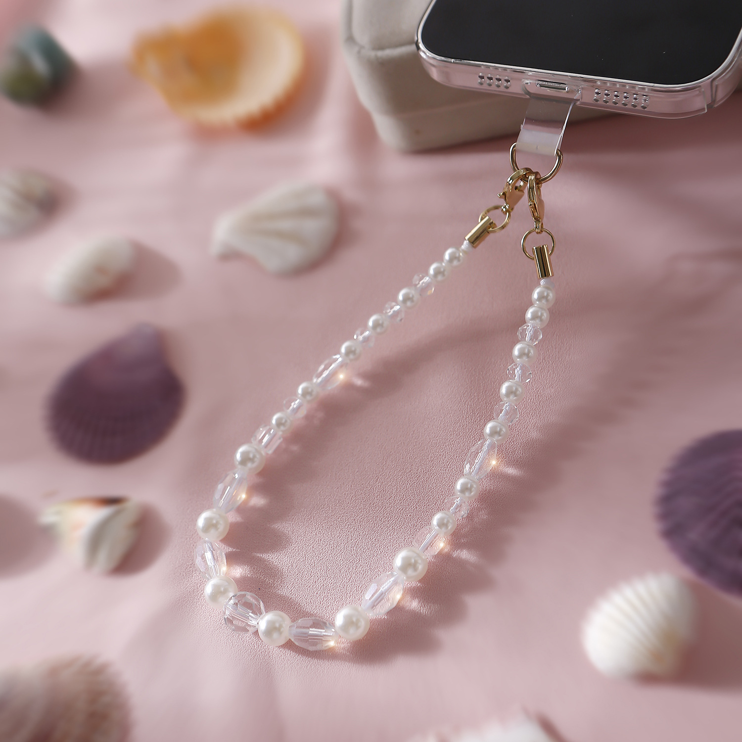 丁达尔水晶手机链手工串珠高颜值珍珠链条可爱ins风时尚手机挂绳