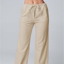 欧美外贸女装 2023wish亚马逊新款纯色宽松系带棉麻直筒休闲长裤