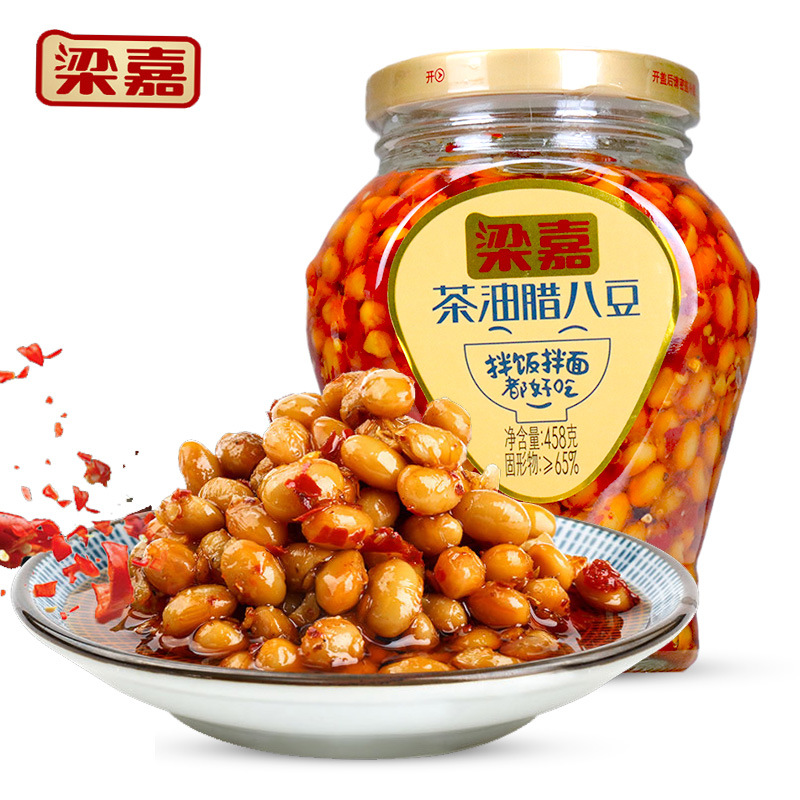 湖南特产梁嘉茶油腊八豆458g瓶装浏阳豆豉香辣下饭菜黄豆酱豆鼓