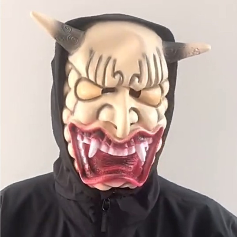 红白长角般若面具日本能剧脸谱鬼怪獠牙面罩密室鬼屋道具鬼脸神兽