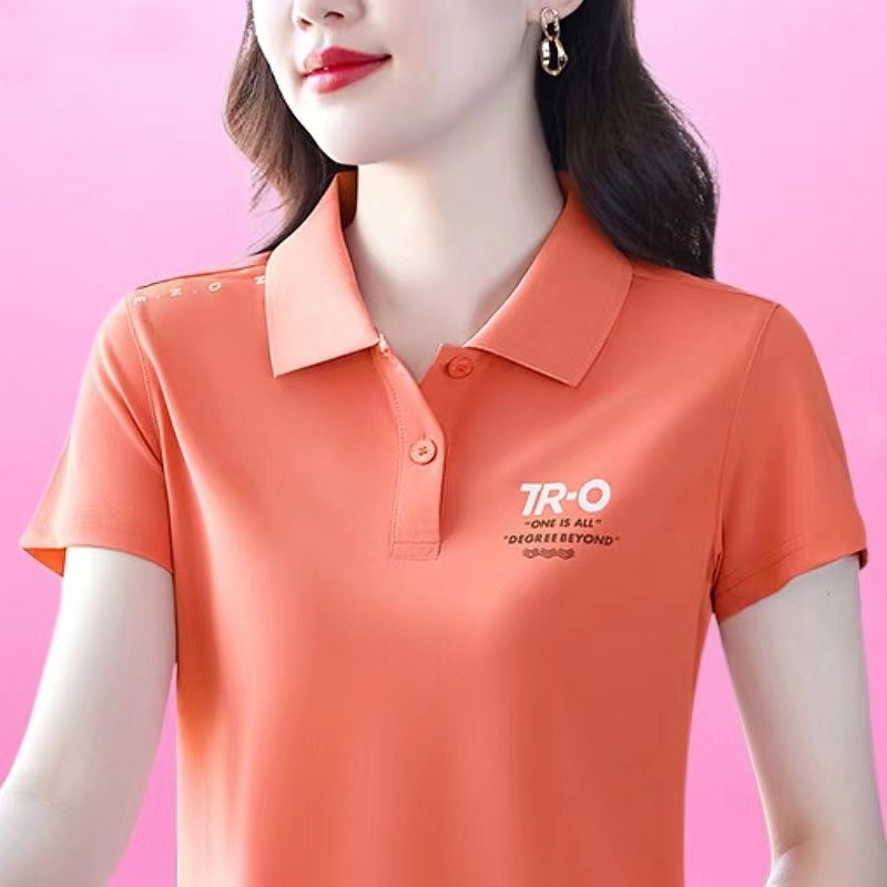 2024 New Short-Sleeved T-shirt Women's Sports Lapel Polo Shirt Summer Elegant Top Large Size Middle-Aged Mom Wear