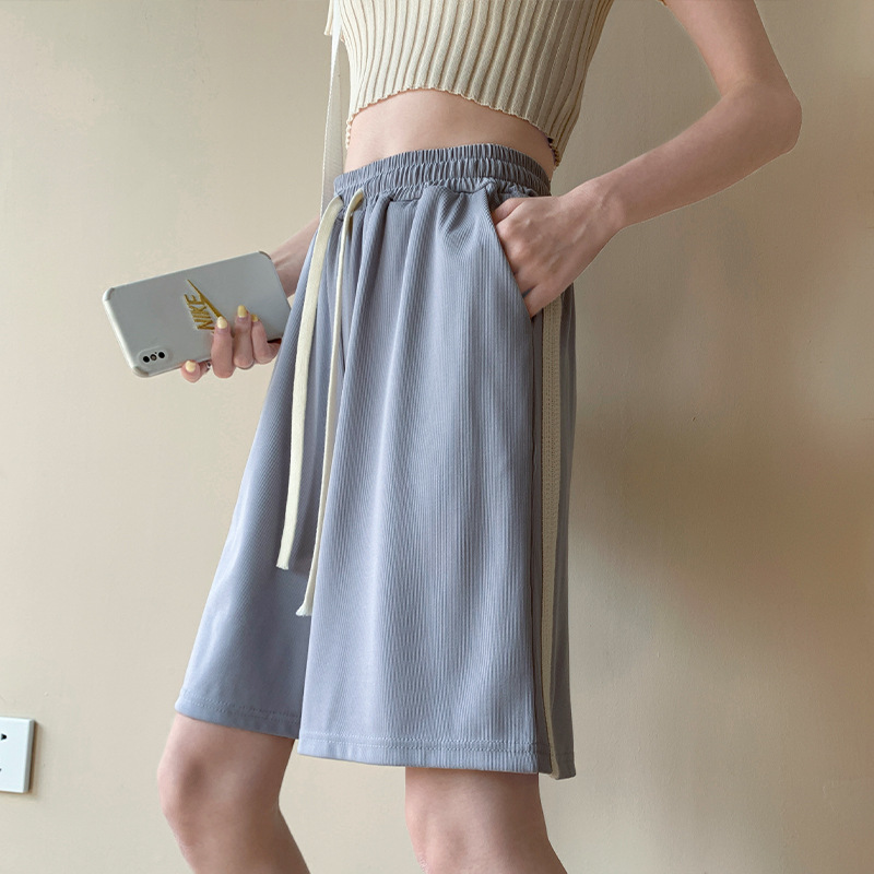 Ice Silk Drawstring Shorts Women's 2023 Summer New Korean Style High Waist Loose Shorts Women's Slimming All-Match Middle Pants
