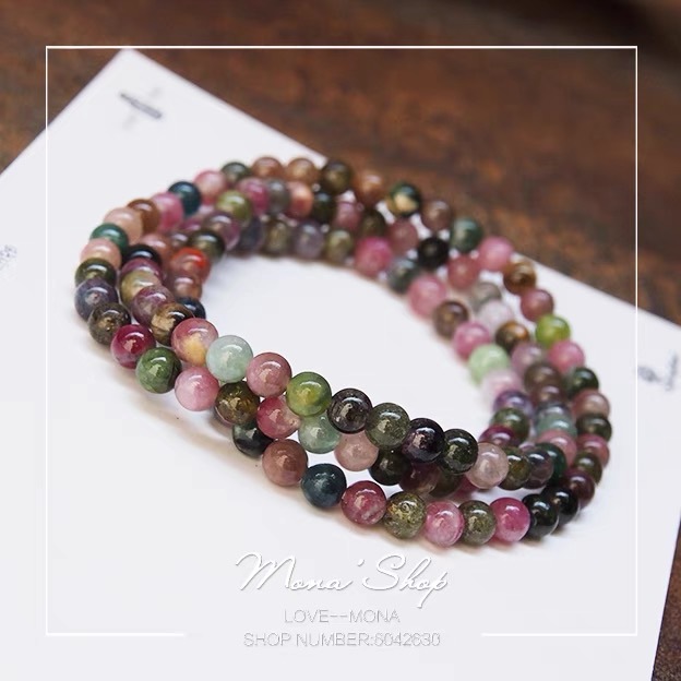 Tourmaline Bracelet Women's Bracelet Manual Three Circles Small Particles Scattered Beads Brazil Crystal Rainbow Candy Color Natural