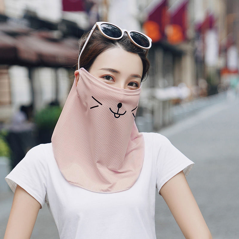 脖套夏季冰丝防晒大口罩薄围巾脸蒙面护颈可爱少女心白面罩时尚