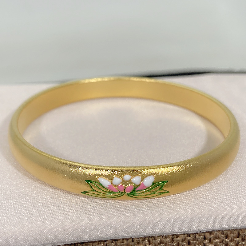 古法传承沙金彩莲手镯 珐琅工艺滴釉镀金福泽莲花金运延绵手镯子