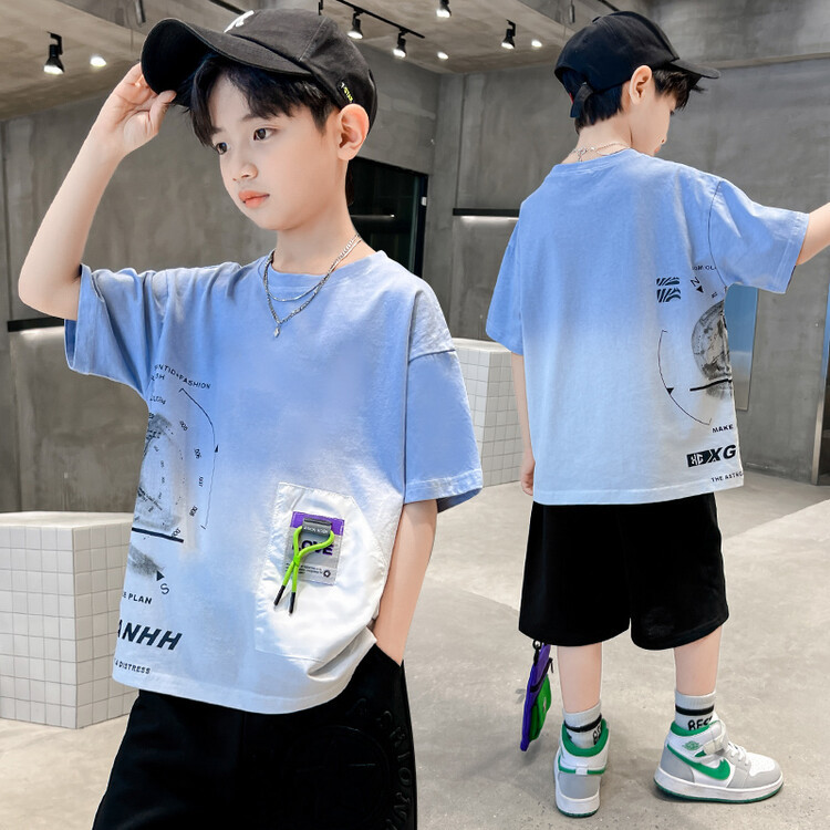 Children's Clothing Boy's Short-Sleeved T-shirt Summer Clothing 2023 New Summer Boys Medium and Big Children's Cotton Half Sleeve Shirt Fashion