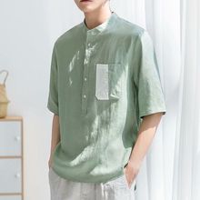 亚麻日系色衬衫男士薄款短袖夏季新款棉麻衬衣韩版潮流男上衣