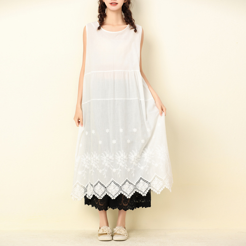 韩国代购纯背心连衣裙女装自制款甜美菱形镂空百搭四季款打底长裙