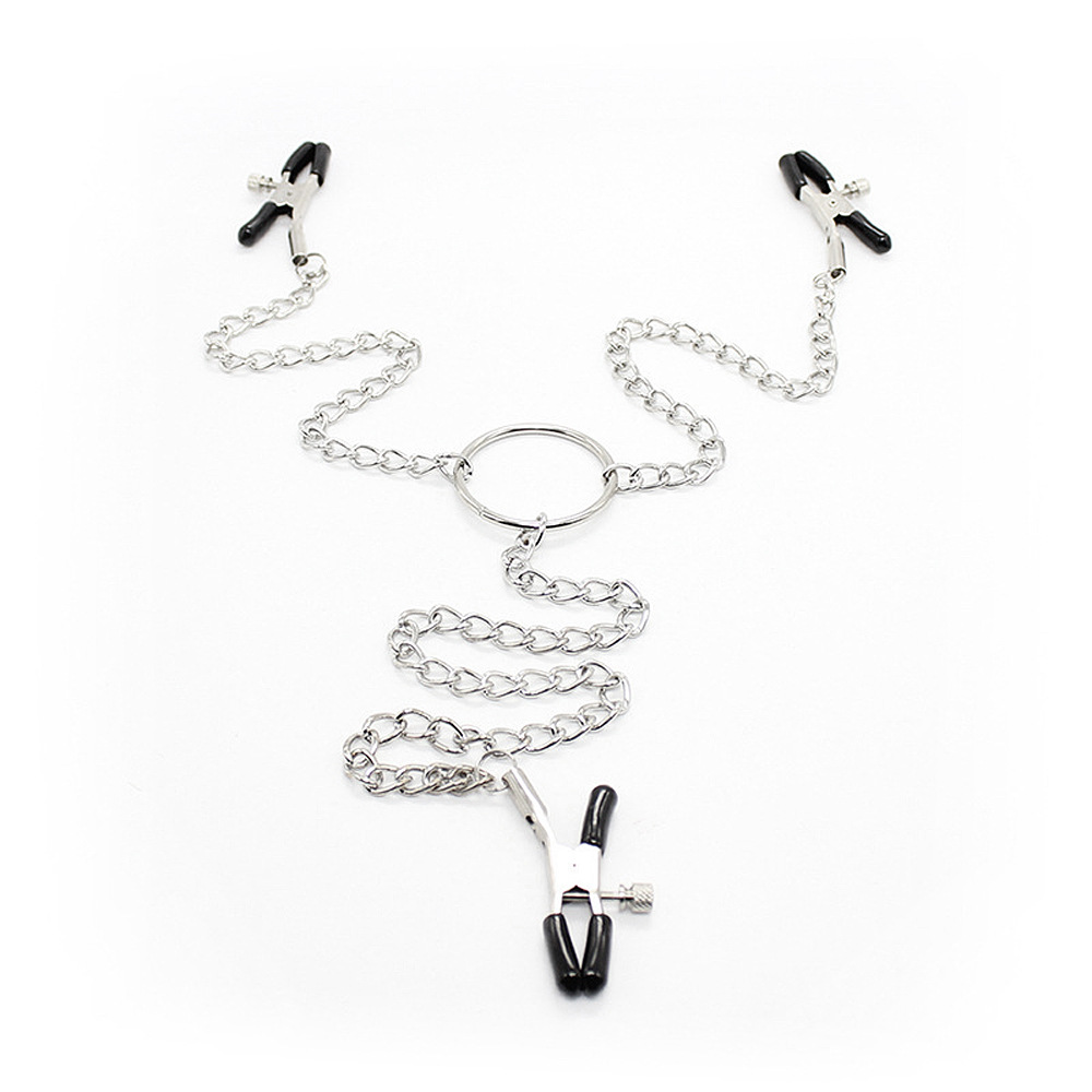 sm三头双峰乳夹阴蒂夹双乳链条夹金属自慰咪咪女性调情趣器具批发
