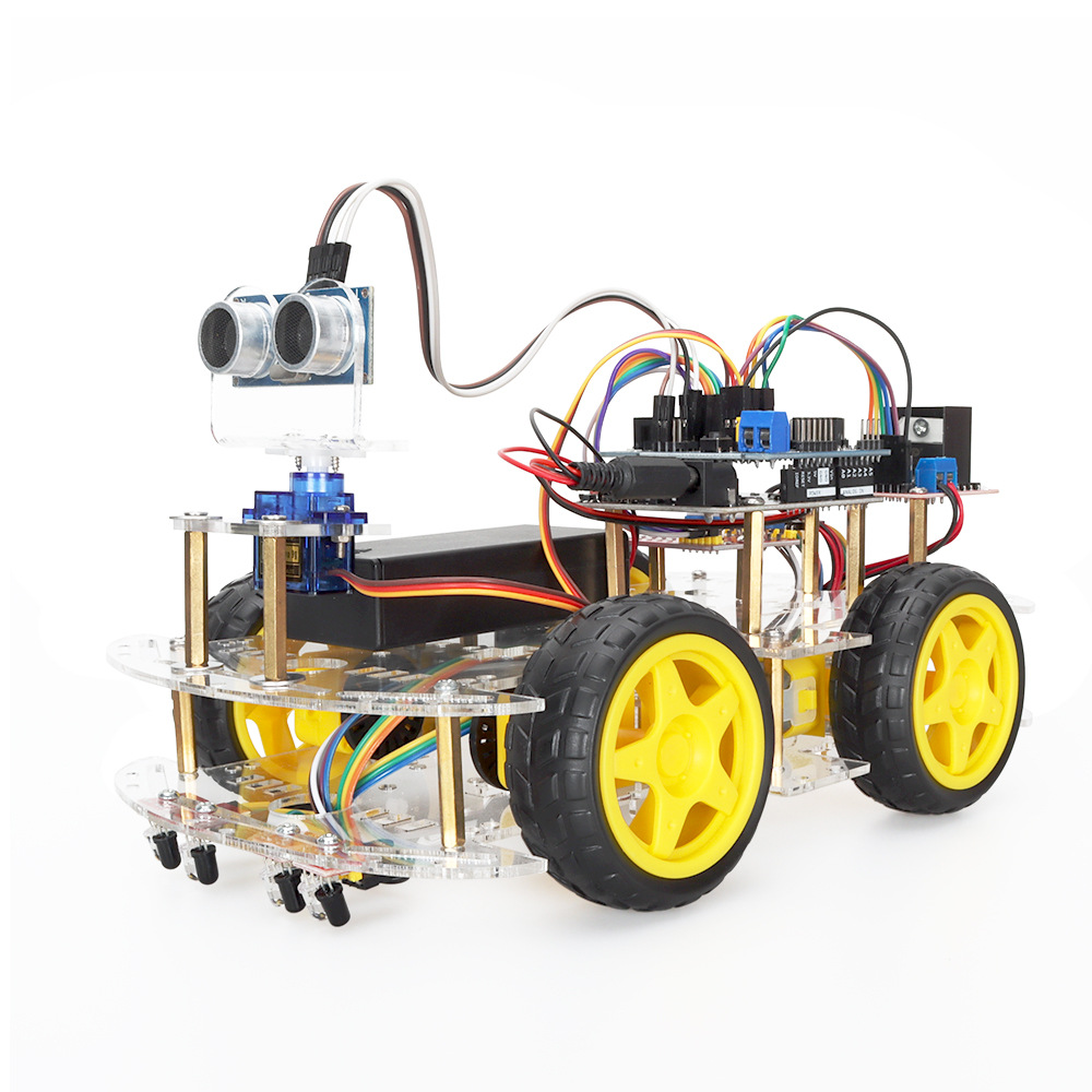 兼容arduino uno智能小车机器人套件超声波避障小车编程套件