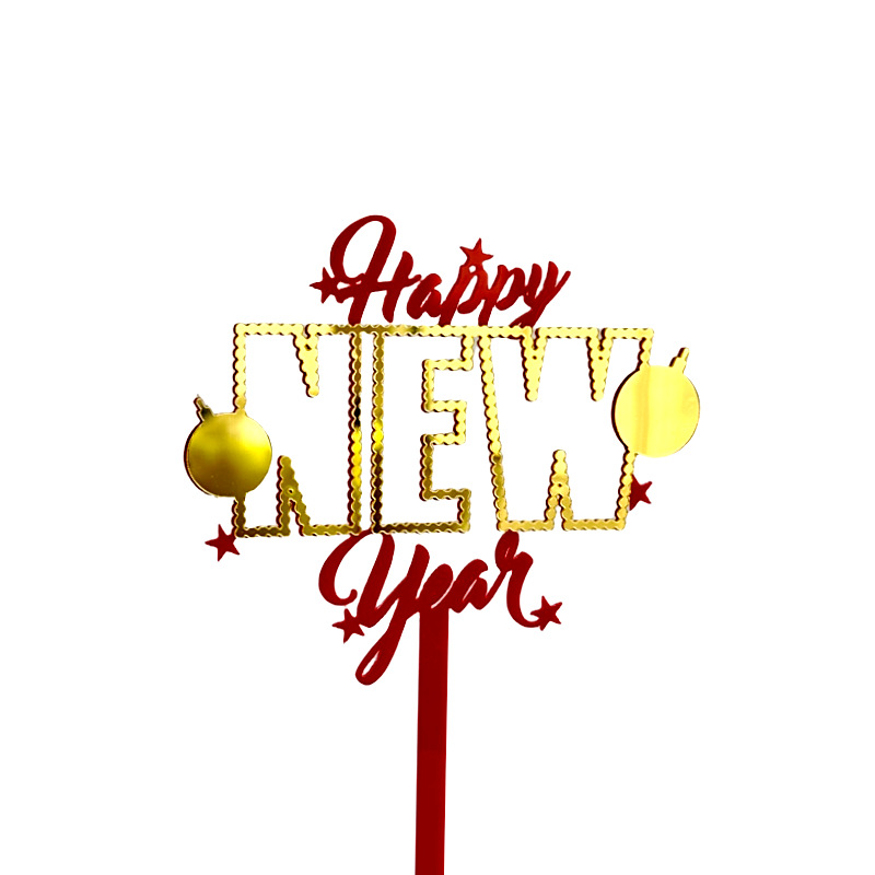 Copyright INS Style 2024 New Year Acrylic Cake Decoration Happy New Year New Year Cake Plug-in Party Supplies