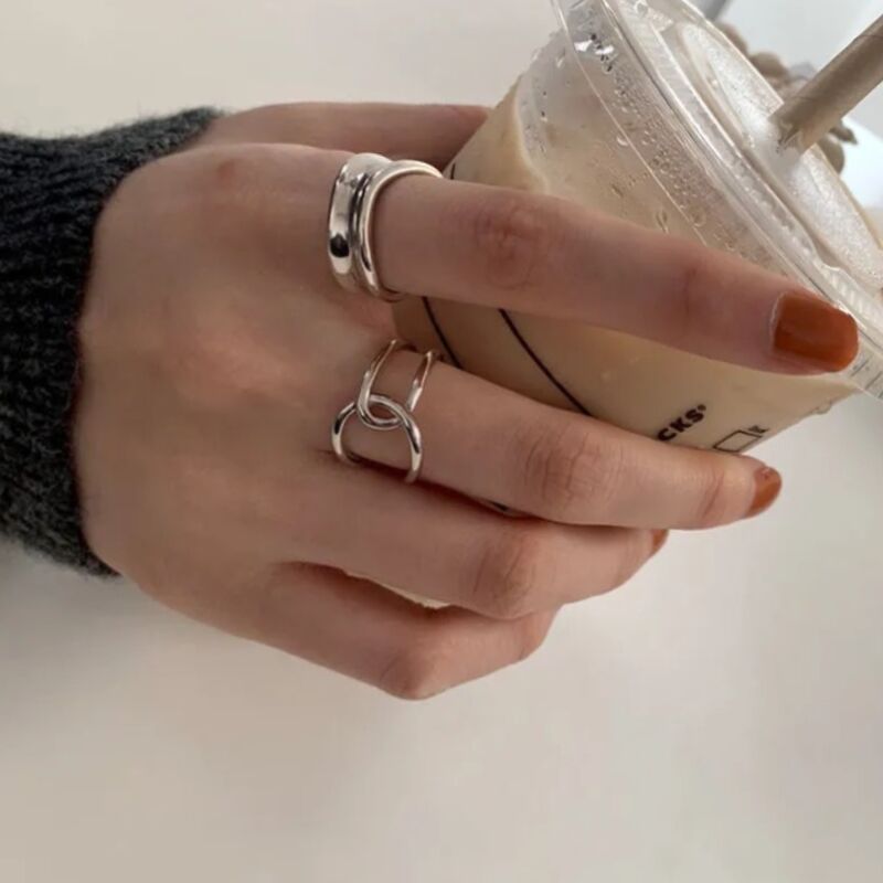 European and American Retro Ring Two-Piece Set Niche Irregular Geometric Cross Metal Ring Cold Wind Index Finger Ring