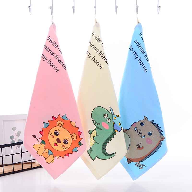 纯棉方巾 挂式儿童擦脸毛巾卡通印花一面纱布一面毛圈童巾批发