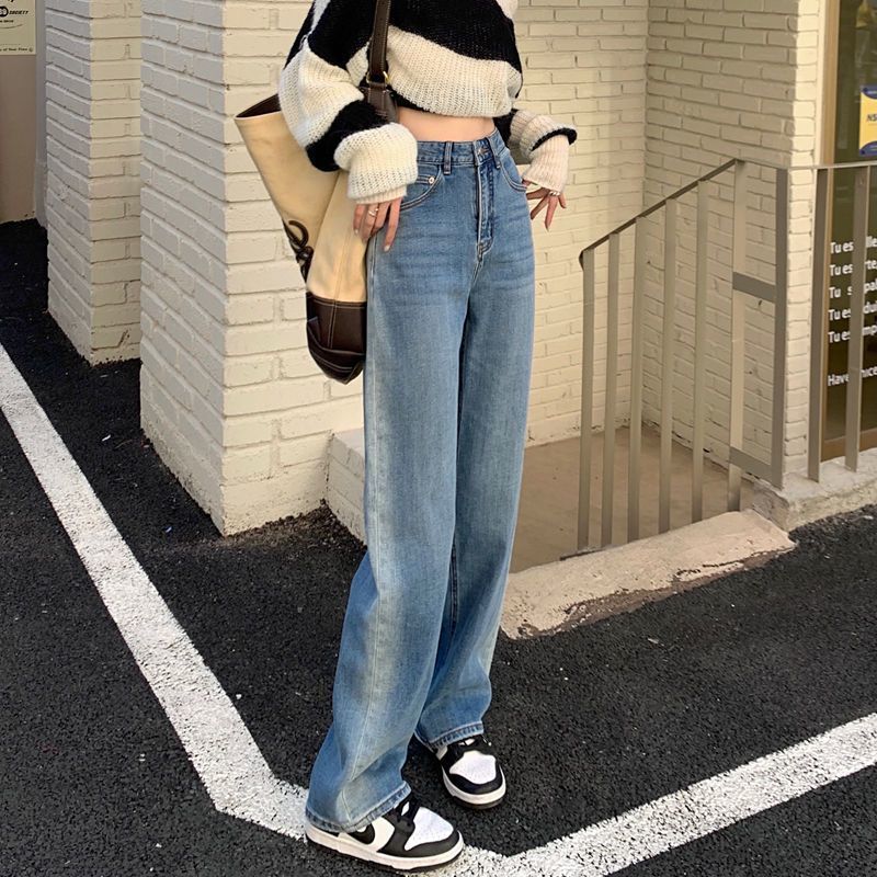 Draping Wide-Leg Jeans for Women Loose Summer New Retro High Waist Straight Pants Versatile Slimming Mop Pants Trendy