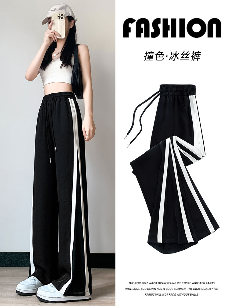 New Sports Pants Women's Spring and Autumn Casual Slimming and Straight Draping Effect Small Black Narrow Wide-Leg Pants Summer