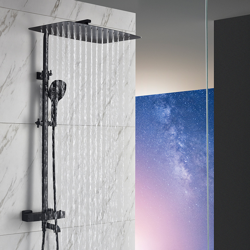 德国北欧全铜黑色花洒浴室卫生间淋浴器恒温空气注入淋雨喷头套装