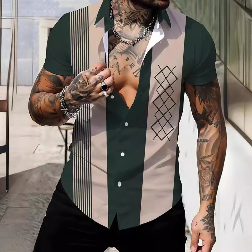 新时尚夏款休闲独立站热卖印花夏威夷衬衫男士度假海边贸跨境厂家