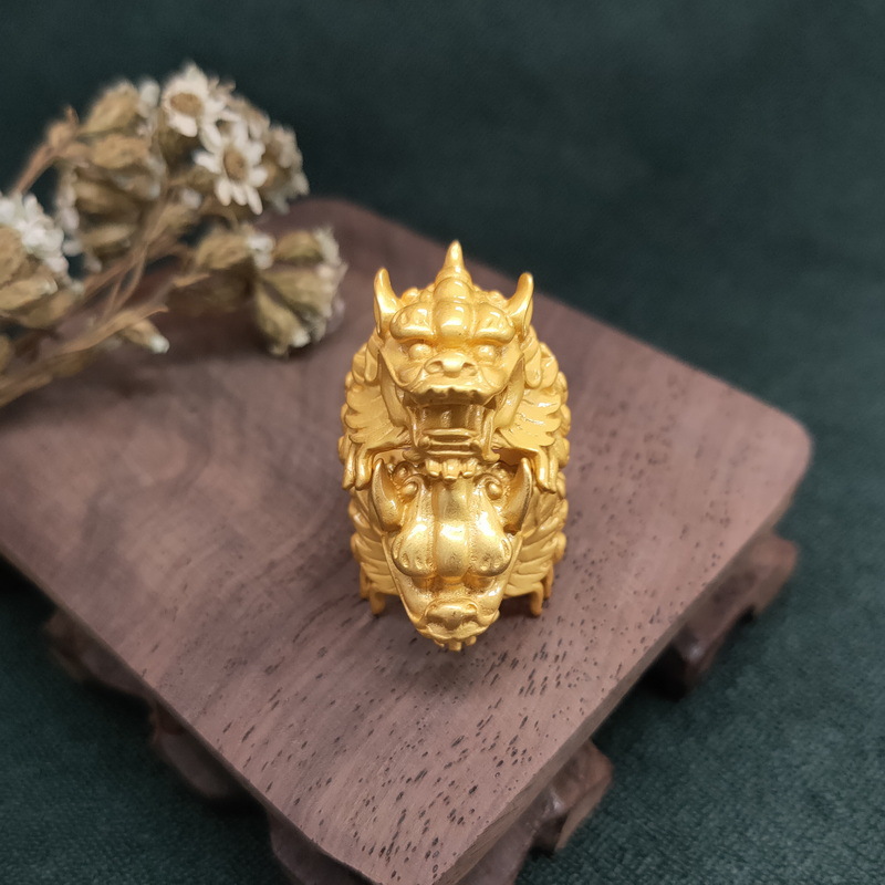 越南沙可调节金戒指男士龙头霸气社会麒麟电镀金色镀活口指环首饰