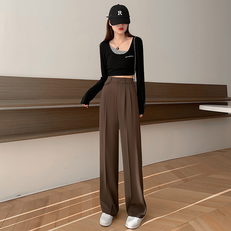 Women's Wide-Leg Pants 2023 New Autumn High Waist Straight Textured Suit Pants Drooping Slimming Mopping Casual Suit Pants