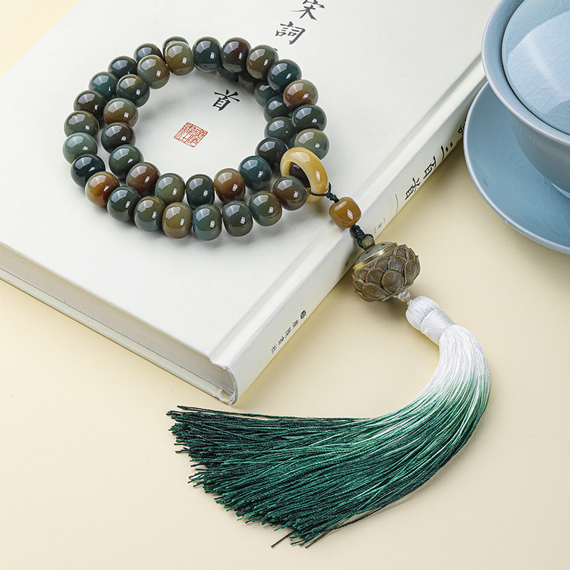 White Jade Dunhuang Incense Burner Hand-Held Bodhi Bracelet Female Pliable Temperament Crafts Bodhi Seed Buddha Beads Necklace Plate Playing Necklace