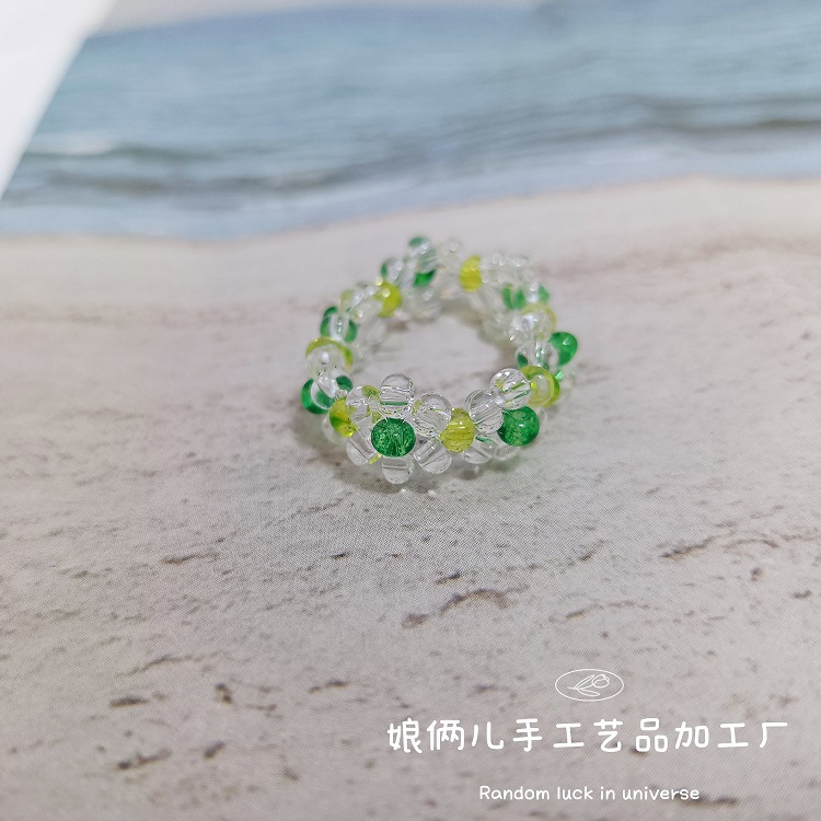 Beaded Ring Bead Glass Crystal Ring Finished Small Flower Ins Korean IU Same Style Ring Handmade Niche