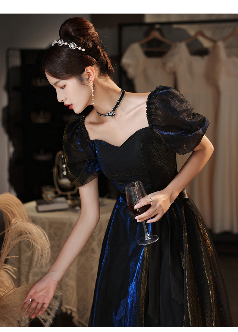 黑色年会晚礼服2022新款秋春季气质艺考演出连衣裙主持人宴会礼服