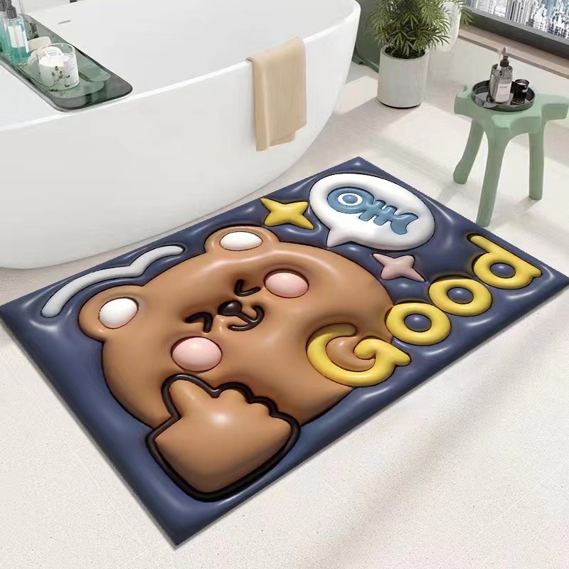 In Stock Cute 3D Diatom Ooze Non-Slip Absorbent Cushion Doorway Bathroom Bathroom Kitchen Quick-Drying Floor Mat Wholesale