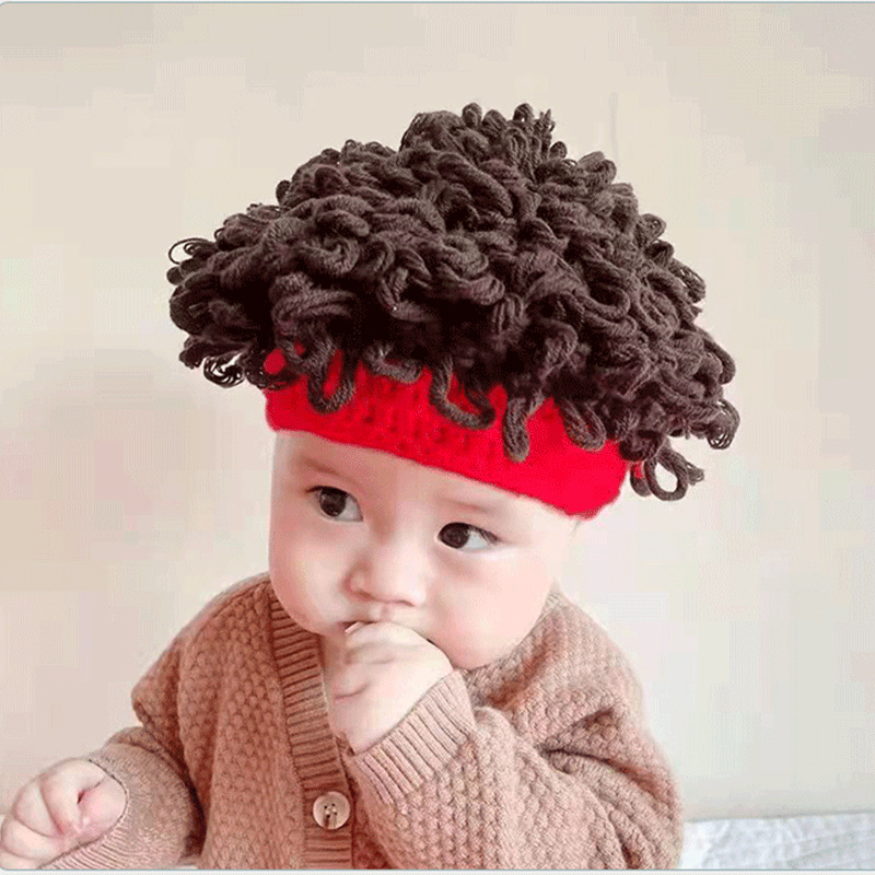 婴儿帽子2022秋冬新款儿童爆炸头男童宝宝假发套头帽可爱搞笑卷发