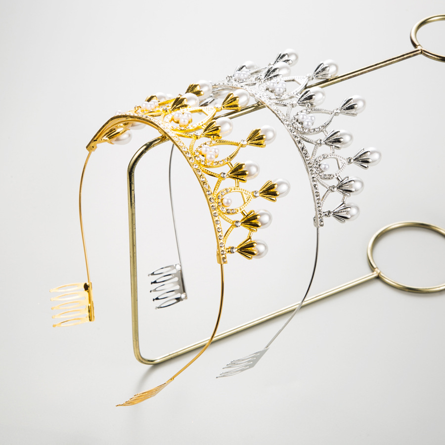 发饰新娘头饰巴洛克皇冠珍珠头冠金色高级感婚礼 发捆发箍女批发