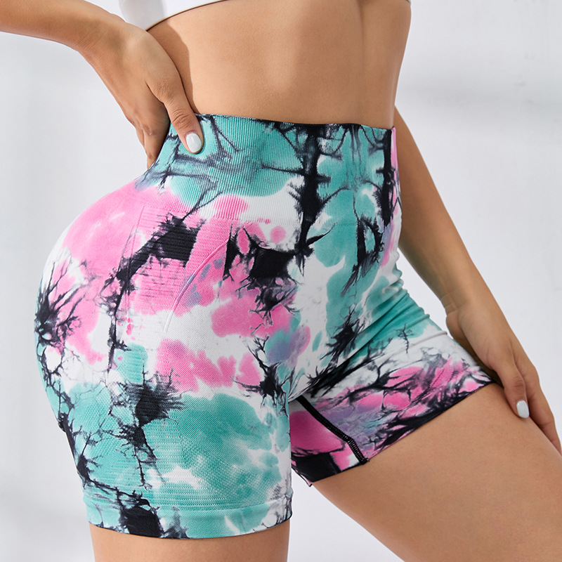 Summer Sports Pants Female Three Points Tie-Dyed Yoga Pants Fitness High Waist Elastic Pants Outer Wear Tight Shorts Cycling Pants