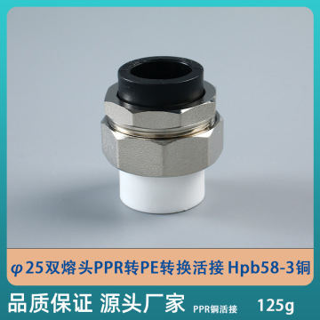 25双熔头ppr转pe转换活接 转换活接双头转换活节 铜活结20-63双头