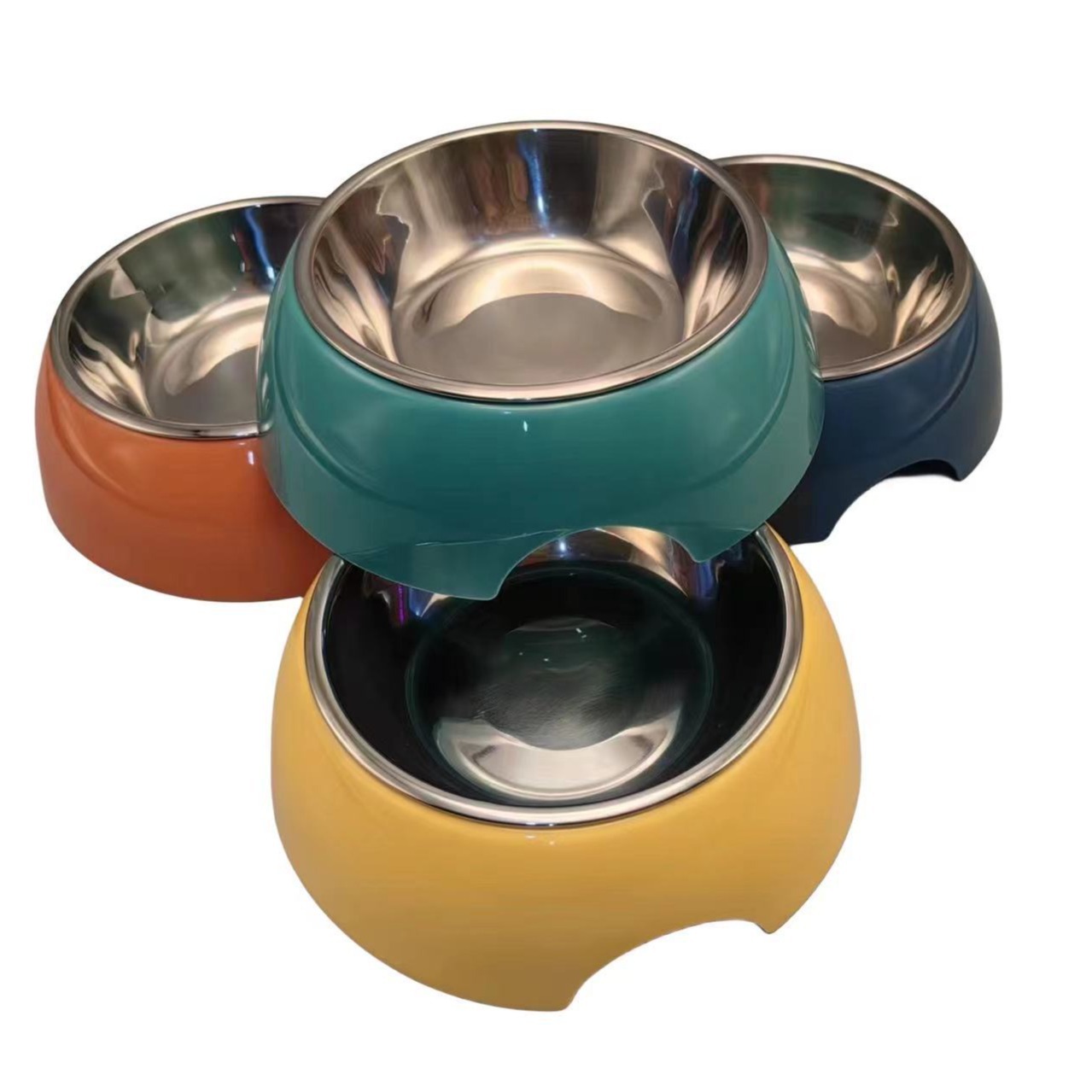 Internet Celebrity Stainless Steel Cat Bowl Dog Bowl Double Bowl Cervical Protection Cat Bowl Oblique Mouth Hot Pet Food Bowl Cat Supplies