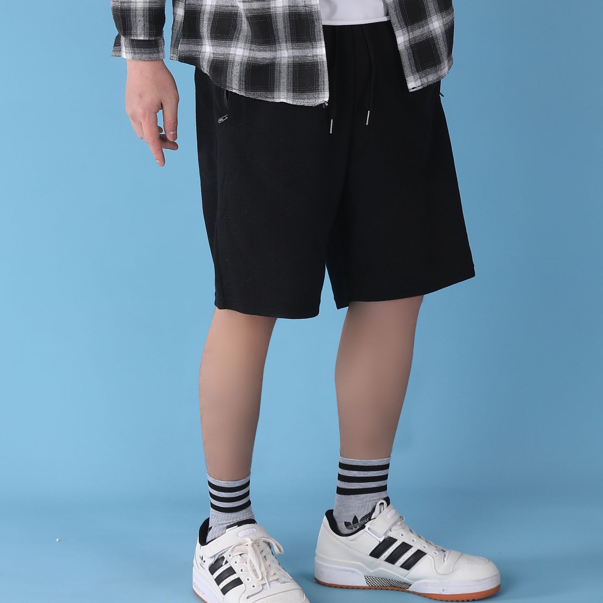 华夫格短裤男士中青年夏季运动五分裤韩版潮流棉宽松纯色休闲裤男