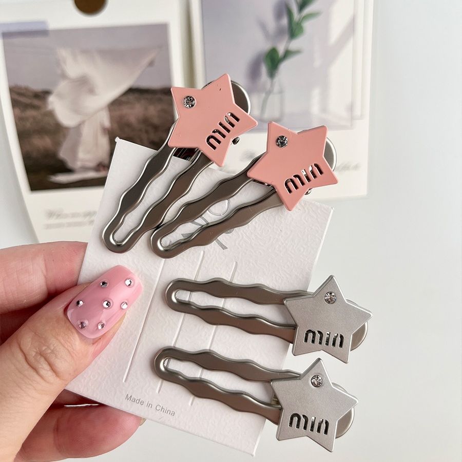 High-Grade Silver Gray Letters Barrettes Sweet Cool Five-Pointed Star Duckbill Side Clip Fashion Bangs Cropped Hair Clip Barrettes Hair Clip Headdress