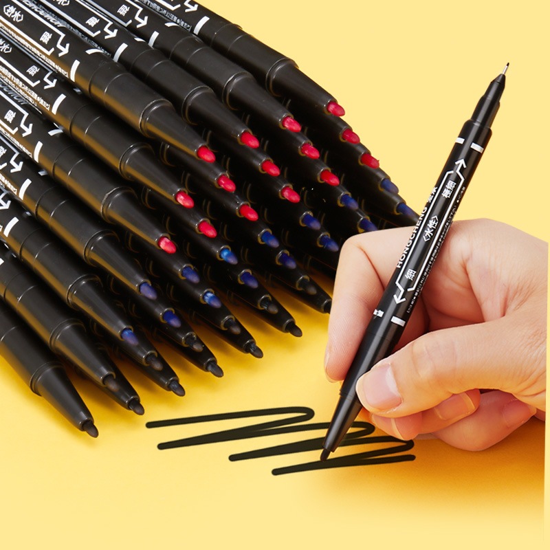双头油性记号笔黑蓝红美术勾线笔不掉色学生美术描边绘画签名笔描
