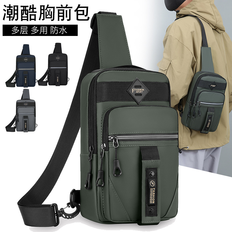 Trendy Men's Bag Fashion Simple Chest Bag Multi-Functional Men's Portable Shoulder Bag Large Capacity Multi-Layer Storage Messenger Bag