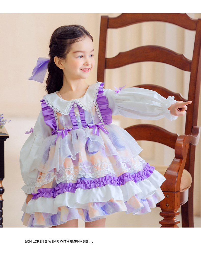 枝芽2022春季新款女童装儿童洛丽塔lolita碎花群可爱公主蓬蓬裙