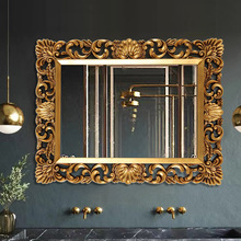 复古雕花浴室镜美式壁挂卫生间方形镜子壁炉玄关装饰挂镜浴室镜子