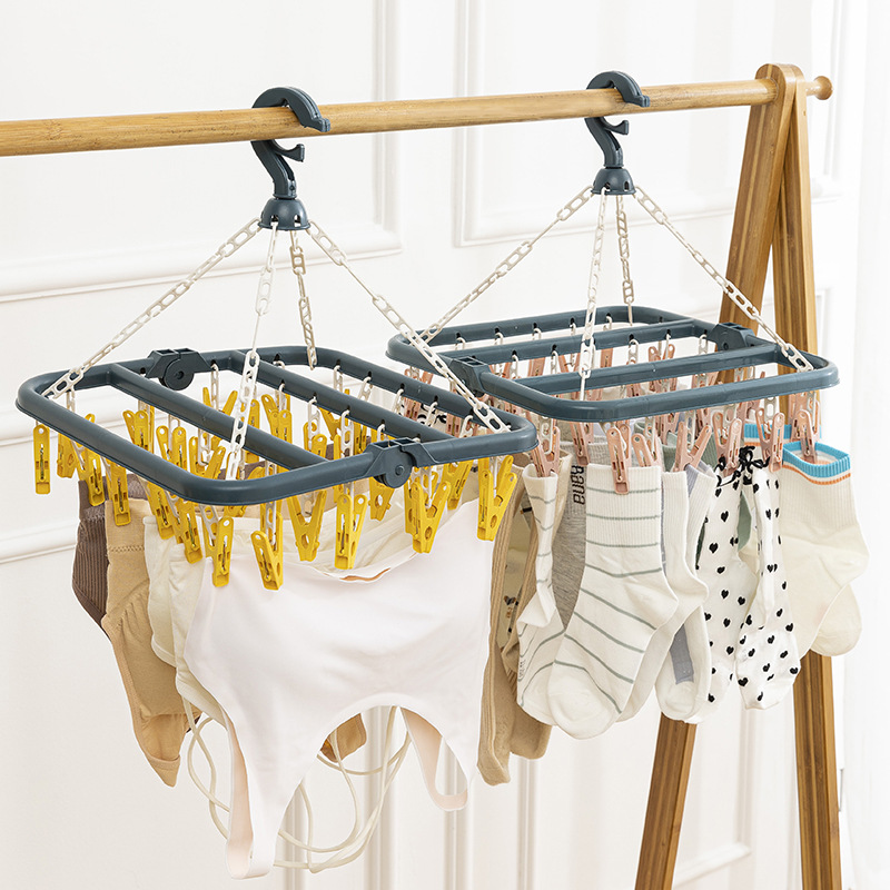 婴儿晾衣架挂内衣架家用挂钩宿舍晒袜子衣架多夹子-阿里巴巴