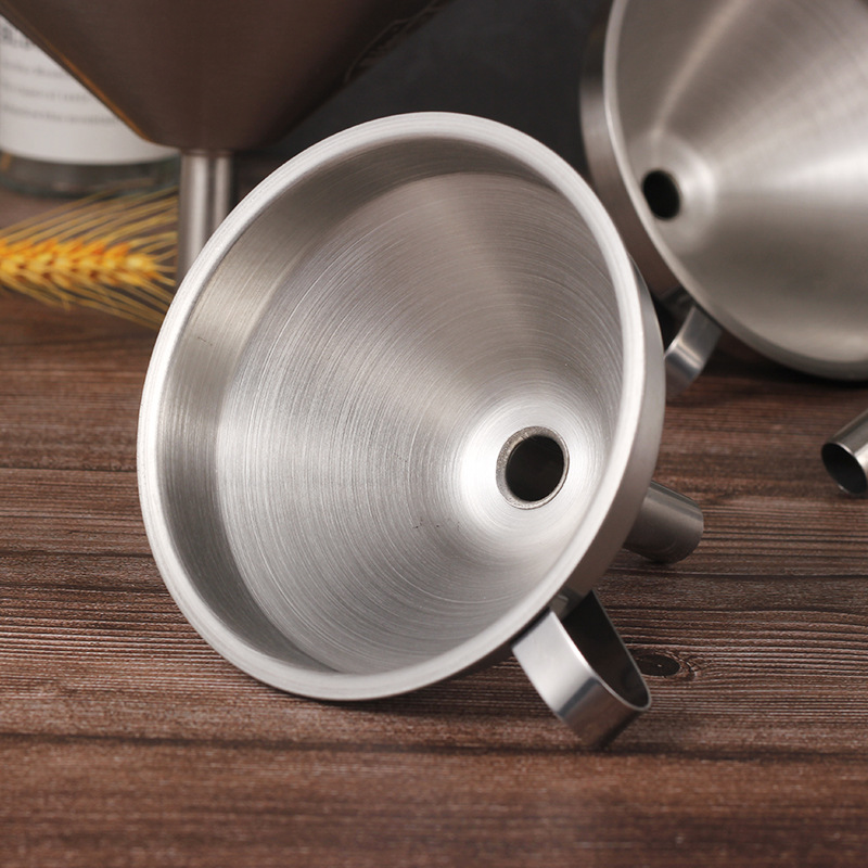 304磨砂圆管漏斗304家用厨房过滤网小油斗大号打酒器漏斗