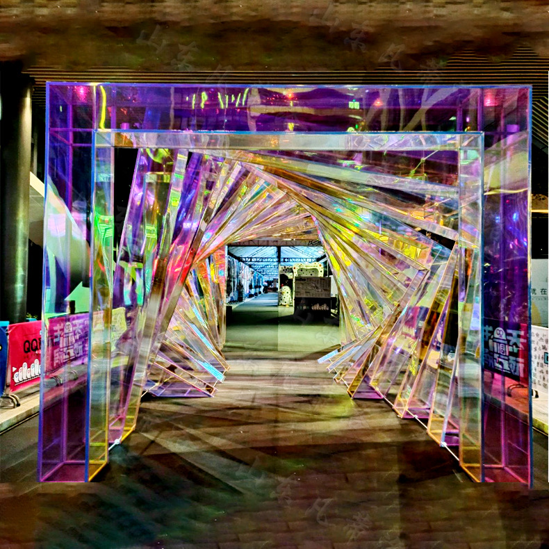 景区商场户外装饰发光灯光雕塑七彩立体美陈道具亚克力炫彩膜拱门