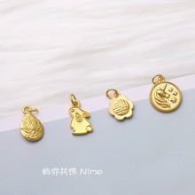 古法哑金保色玉兔马牌水滴树太阳吊牌挂坠配件饰品项手链串隔珠吊