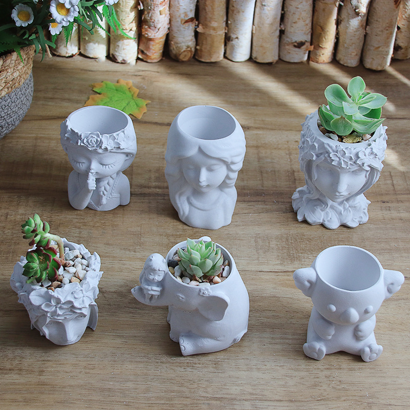 女孩笔筒女神花盆硅胶混凝土水泥模具石膏滴胶大象考拉摆件装饰