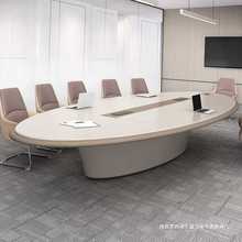 JX63轻奢美学会议桌简约现代椭圆大型设计师洽谈桌会议室桌椅