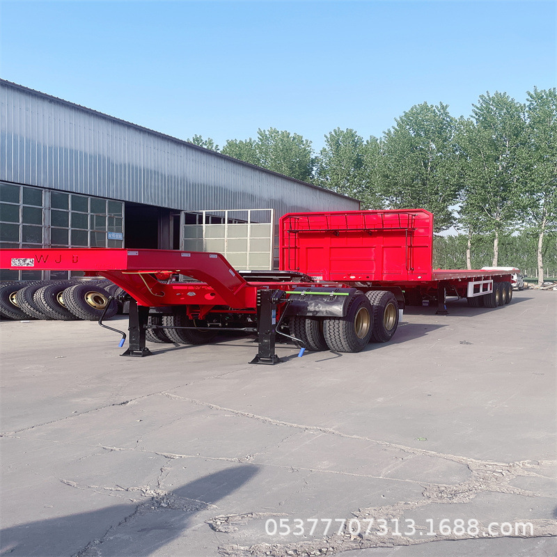 蒙古煤炭运输专用平板半挂车 蒙古双挂 狼狈平板一拖一挂半挂车