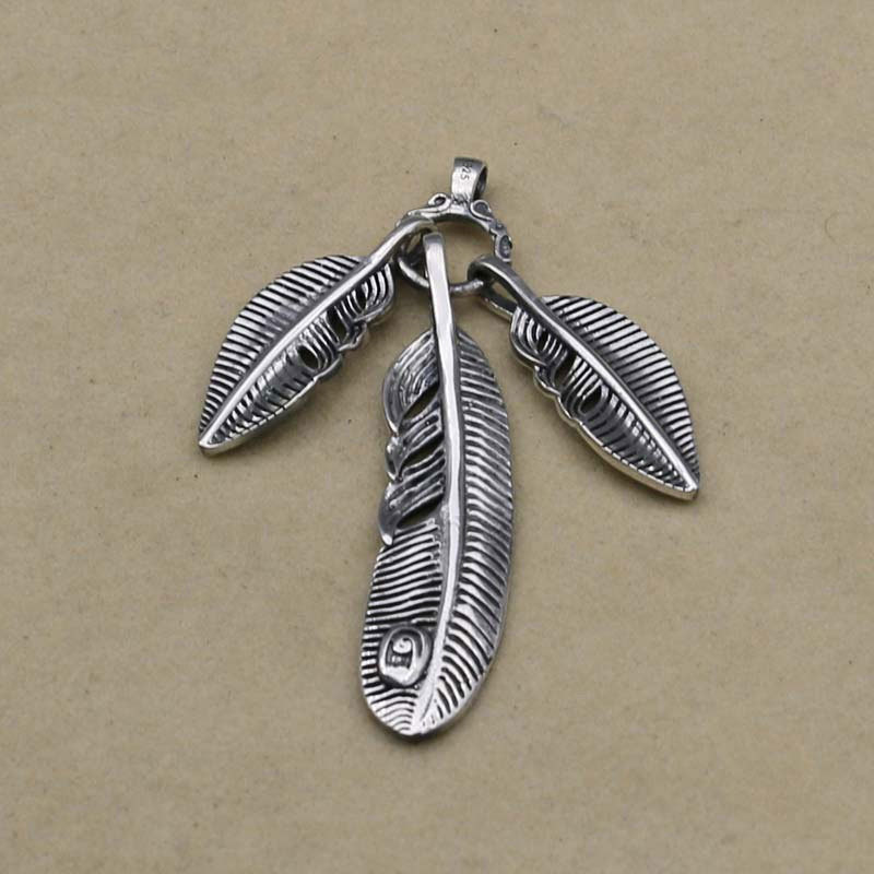 纯银日本饰品手工羽毛吊坠男女简约创意个性叶子挂坠-阿里巴巴